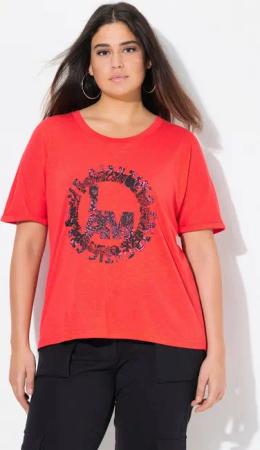 Ulla Popken T-Shirt T-Shirt runder Aufdruck Oversized Rundhals Halbarm