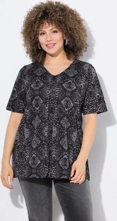 Ulla Popken T-Shirt T-Shirt Schlangenmuster Biesen V-Ausschnitt