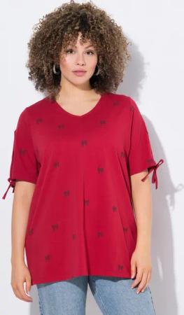 Ulla Popken T-Shirt T-Shirt Schleifen A-Linie V-Ausschnitt Halbarm