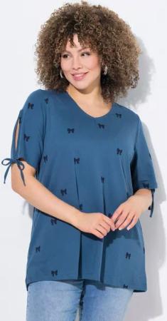 Ulla Popken T-Shirt T-Shirt Schleifen A-Linie V-Ausschnitt Halbarm