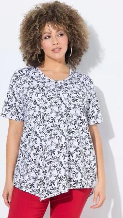 Ulla Popken T-Shirt T-Shirt Schleifen Biesen A-Linie Rundhals Halbarm