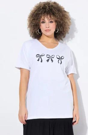 Ulla Popken T-Shirt T-Shirt Schleifen Oversized V-Ausschnitt Halbarm