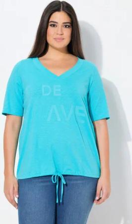 Ulla Popken T-Shirt T-Shirt Schriftdruck Saumband V-Ausschnitt Halbarm