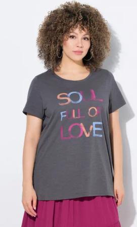 Ulla Popken T-Shirt T-Shirt Schriftmotiv Classic Rundhals Halbarm