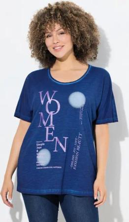 Ulla Popken T-Shirt T-Shirt Schriftmotiv Oversized Rundhals Halbarm