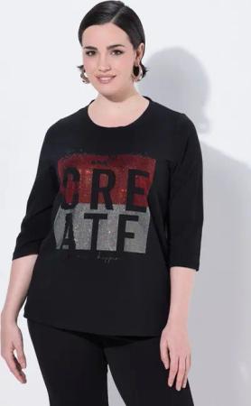 Ulla Popken T-Shirt T-Shirt Schriftmotiv Rundhals Stehkragen 3/4-Arm