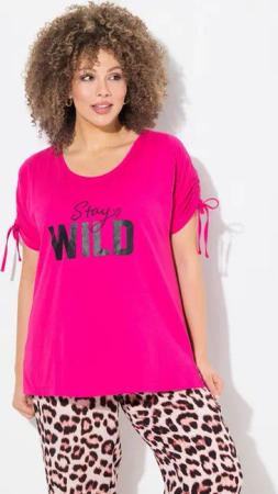 Ulla Popken T-Shirt T-Shirt Schriftzug Oversized Rundhals Raffband