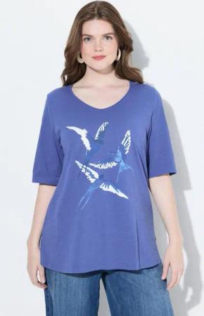 Ulla Popken T-Shirt T-Shirt Schwalben Classic V-Ausschnitt Halbarm