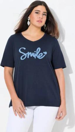 Ulla Popken T-Shirt T-Shirt Smile Classic V-Ausschnitt Halbarm