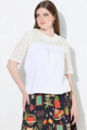 Ulla Popken T-Shirt T-Shirt Spitze Stehkragen Halbarm