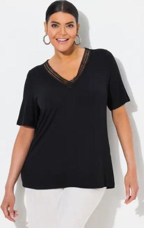 Ulla Popken T-Shirt T-Shirt Spitzenborte V-Ausschnitt Halbarm