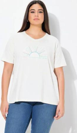 Ulla Popken T-Shirt T-Shirt Stickerei Classic V-Ausschnitt