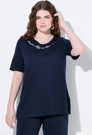 Ulla Popken T-Shirt T-Shirt Stickerei Rundhals Halbarm Biobaumwolle