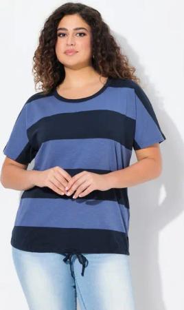 Ulla Popken T-Shirt T-Shirt Streifen Saumband Rundhals Halbarm