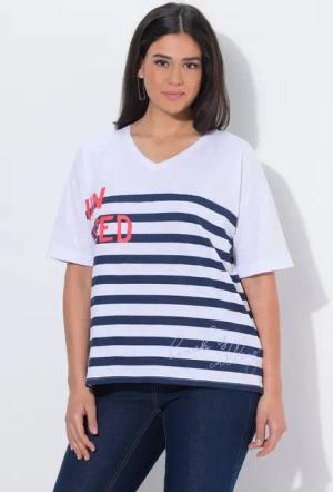 Ulla Popken T-Shirt T-Shirt Sun Kissed Oversized V-Ausschnitt Halbarm