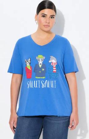 Ulla Popken T-Shirt T-Shirt Tiere A-Linie V-Ausschnitt Halbarm