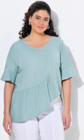 Ulla Popken T-Shirt T-Shirt Volantsaum Oversized V-Ausschnitt Halbarm