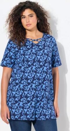 Ulla Popken T-Shirt T-Shirt Zierbänder V-Ausschnitt Halbarm