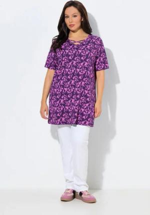 Ulla Popken T-Shirt T-Shirt Zierbänder V-Ausschnitt Halbarm