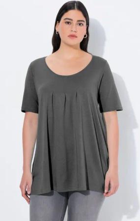 Ulla Popken T-Shirt T-Shirt Zierfalten A-Linie Rundhals Halbarm Modal