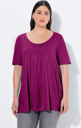 Ulla Popken T-Shirt T-Shirt Zierfalten A-Linie Rundhals Halbarm Modal