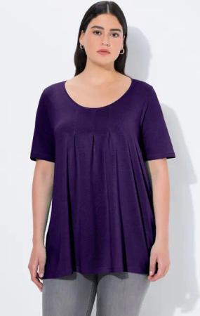 Ulla Popken T-Shirt T-Shirt Zierfalten A-Linie Rundhals Halbarm Modal