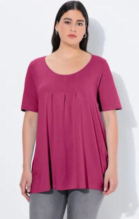 Ulla Popken T-Shirt T-Shirt Zierfalten A-Linie Rundhals Halbarm Modal