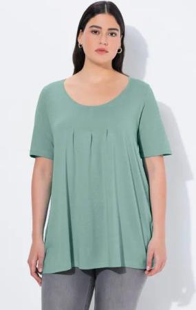 Ulla Popken T-Shirt T-Shirt Zierfalten A-Linie Rundhals Halbarm Modal