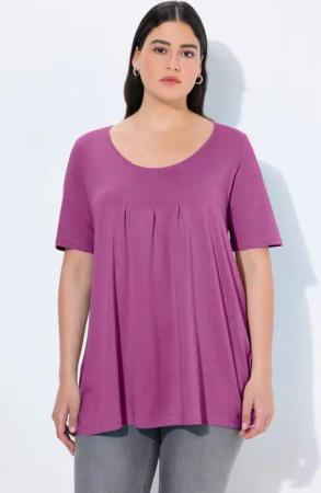 Ulla Popken T-Shirt T-Shirt Zierfalten A-Linie Rundhals Halbarm Modal
