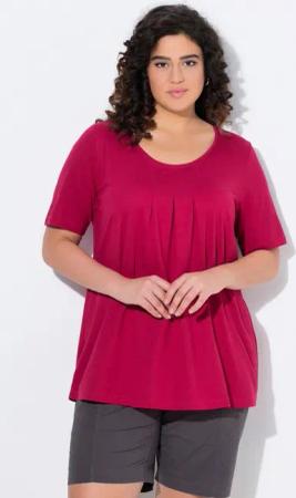 Ulla Popken T-Shirt T-Shirt Zierfalten A-Linie Rundhals Halbarm Modal