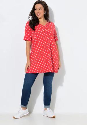 Ulla Popken T-Shirt T-Shirt Zierfalten A-Linie V-Ausschnitt Halbarm