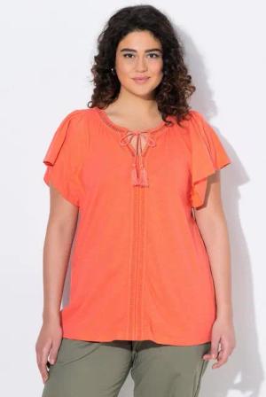 Ulla Popken T-Shirt T-Shirt Zierlitze Tunika-Ausschnitt Flügel-Halbarm