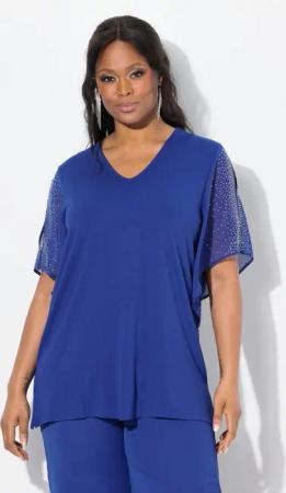 Ulla Popken T-Shirt T-Shirt Ziersteine A-Linie V-Ausschnitt