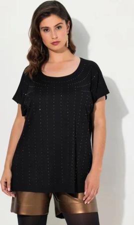 Ulla Popken T-Shirt T-Shirt Ziersteine Oversiezd Rundhals Halbarm