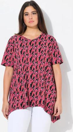 Ulla Popken T-Shirt T-Shirt Zipfelsaum A-Linie V-Ausschnitt Halbarm