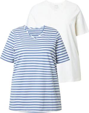 Ulla Popken T-Shirt T-Shirts 2er-Pack Ringel/uni V-Ausschnitt Halbarm