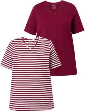 Ulla Popken T-Shirt T-Shirts 2er-Pack Ringel/uni V-Ausschnitt Halbarm