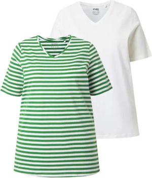 Ulla Popken T-Shirt T-Shirts 2er-Pack Ringel/uni V-Ausschnitt Halbarm
