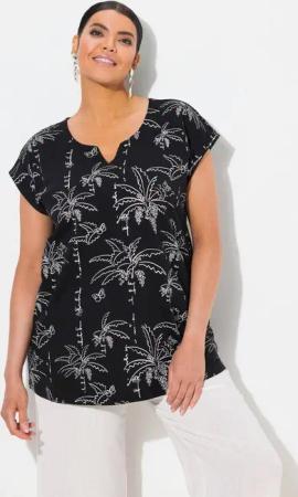 Ulla Popken T-Shirt Top Palmen Boxy Tunika-Ausschnitt ärmellos
