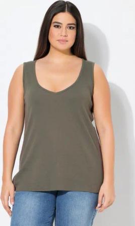 Ulla Popken T-Shirt Top Rippjersey Slim V-Ausschnitt ärmellos