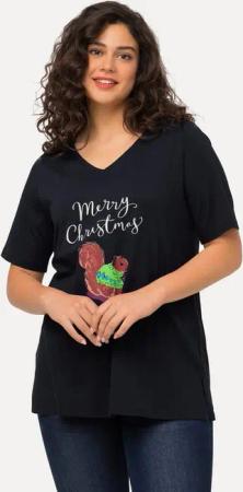 Ulla Popken T-Shirt Weihnachts-Shirt Eichhörnchen V-Ausschnitt Halbarm
