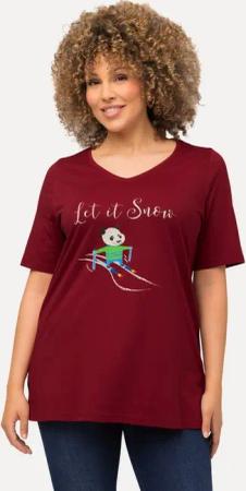 Ulla Popken T-Shirt Weihnachts-Shirt Panda Classic V-Ausschnitt