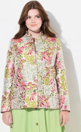 Ulla Popken Trachtenblazer Jacquard-Jacke Blüten Stehkragen Komplettfutter