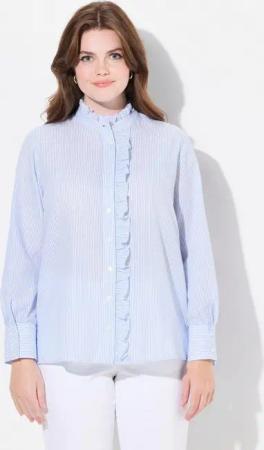 Ulla Popken Trachtenbluse Bubble-Bluse Stehkragen Rüschen-Knopfleiste