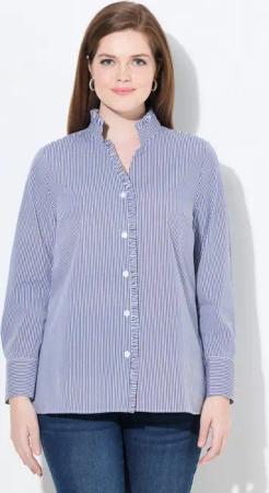 Ulla Popken Trachtenbluse Streifenbluse Rüschen Stehkragen Langarm