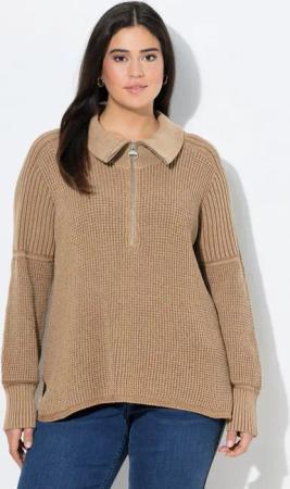 Ulla Popken Troyer Pullover Vintage-Look Troyerkragen Langarm