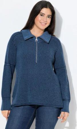 Ulla Popken Troyer Pullover Vintage-Look Troyerkragen Langarm