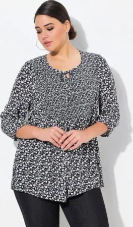 Ulla Popken Tunika Bluse A-Linie Smok-Einsatz farbiges Minimalmuster