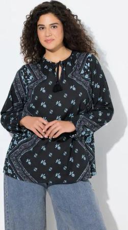 Ulla Popken Tunika Bluse A-Linie Tunika-Ausschnitt Langarm