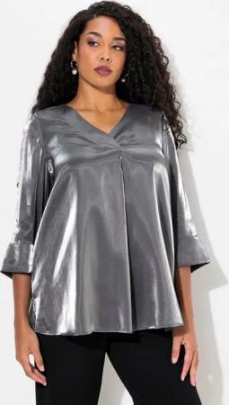 Ulla Popken Tunika Bluse A-Linie Zierfalten V-Ausschnitt 3/4-Arm